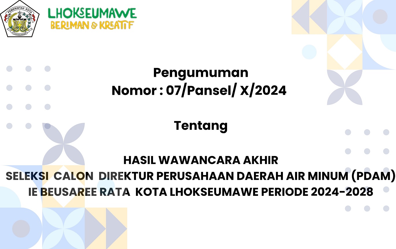 Pengumuman Hasil Akhir Dirut PDAM<br>